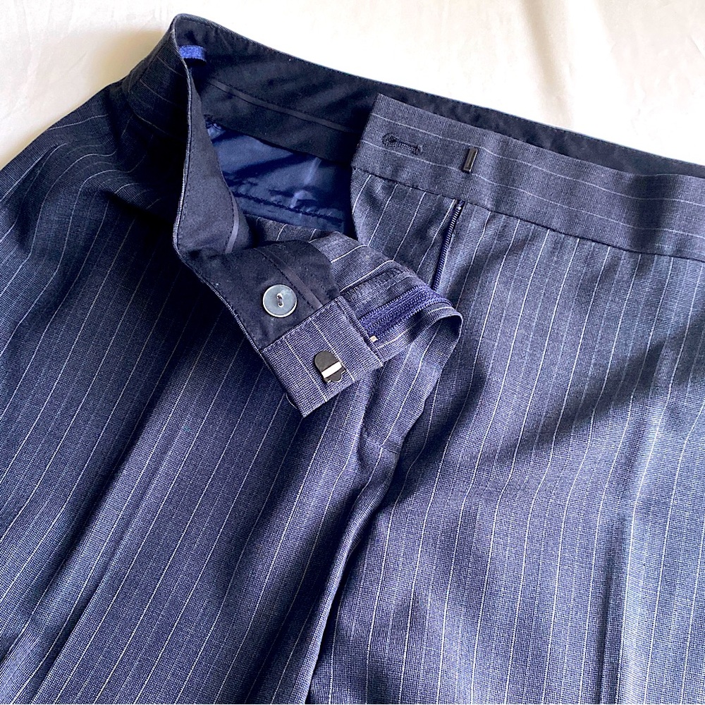 JONES NEW YORK NAVY WOOL BLEND PINSTRIPE WIDE LEG PANTS CAREER Blue 12 - Picture 3 of 7